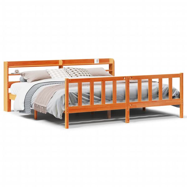 vidaXL Bedframe met hoofdbord massief grenenhout wasbruin 180x200 cm