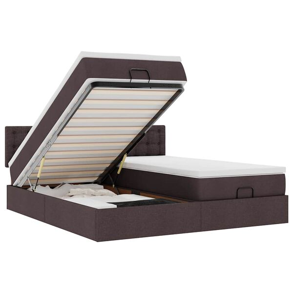 vidaXL Ottoman bed met matrassen en LED's 200x200cm stof donkerbruin