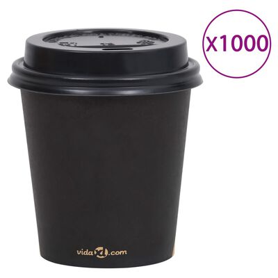 vidaXL 1000 st Koffiebekers met deksels 200 ml papier zwart