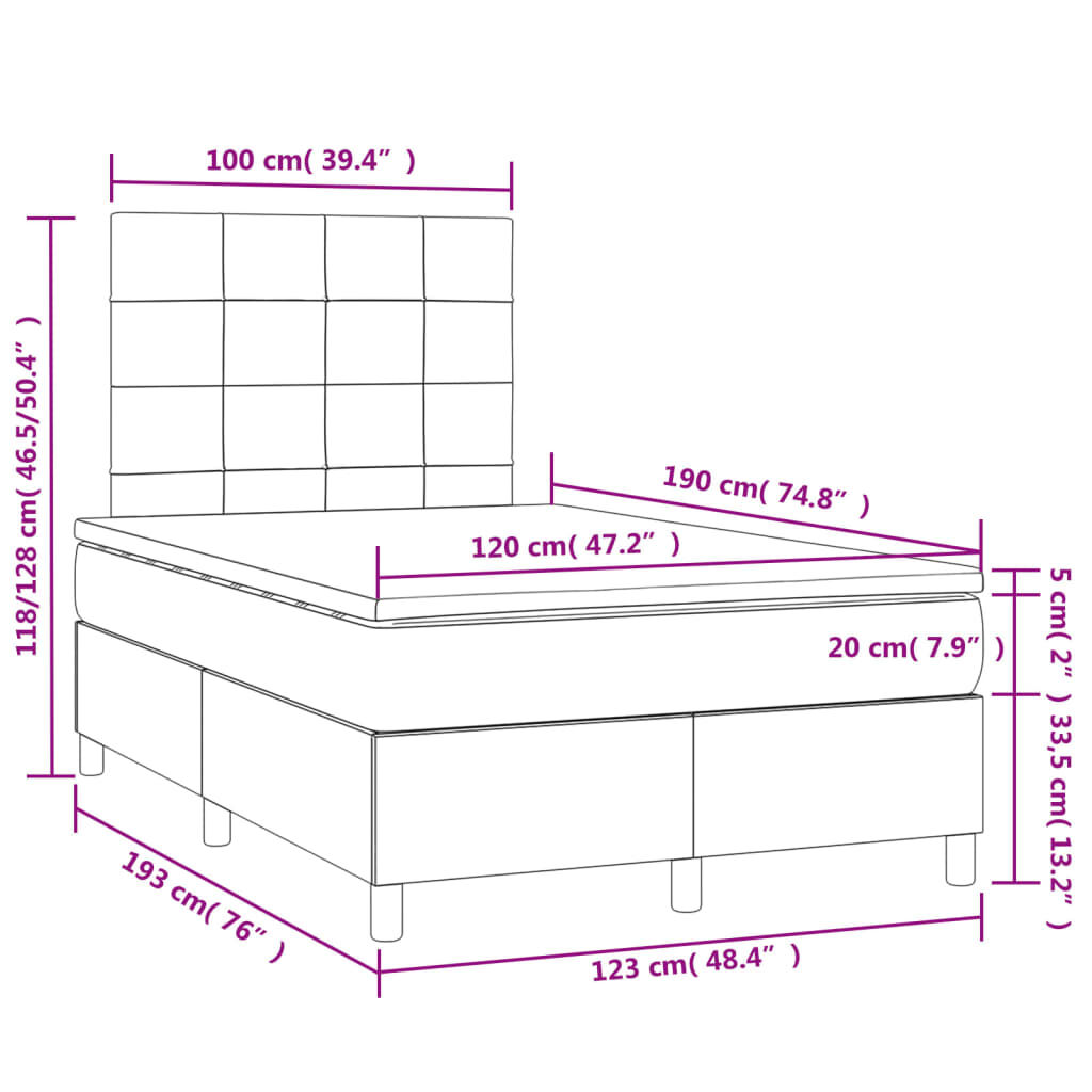 vidaXL Boxspring met matras en LED stof taupe 120x190 cm