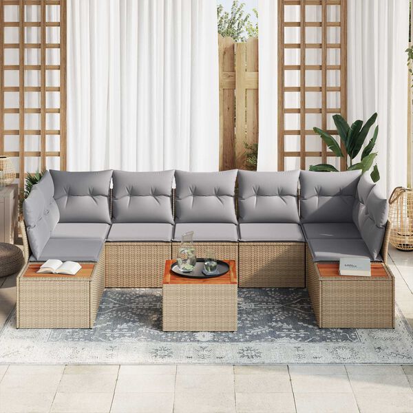 vidaXL Tuin Sofa Set met kussen met opslag 8 pcs Beige Poly riet