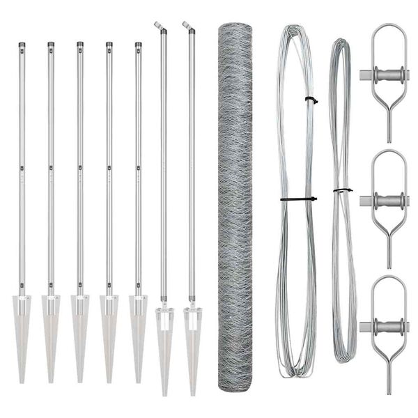 vidaXL Afrasteringspaal Zilver 10 x 1,5 m (50 mm gaas) Staal