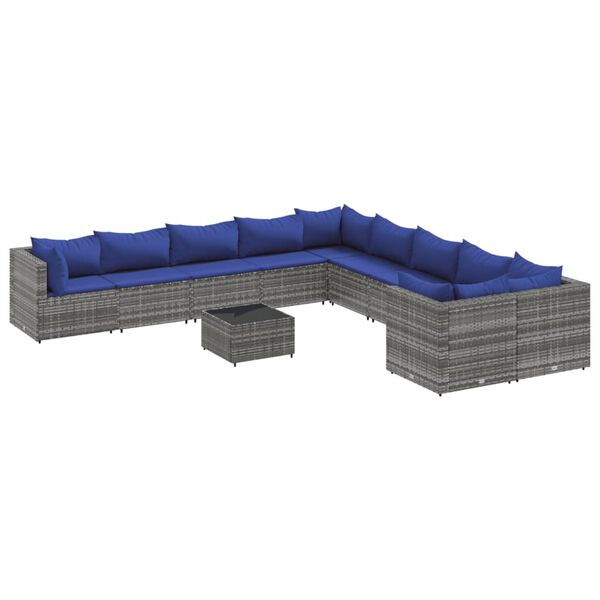 vidaXL 11-delige Loungeset met kussens poly rattan grijs