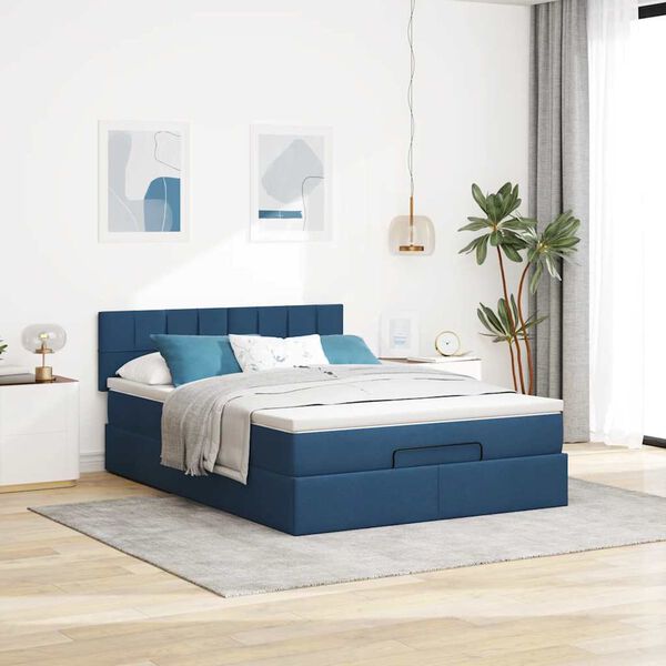 vidaXL Bed met matras 140x190 cm stof blauw