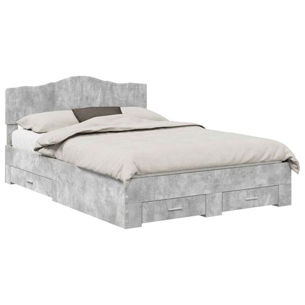 vidaXL Bedframe met hoofdeinde Beton Grijs 150 x 200 cm Bewerkt hout