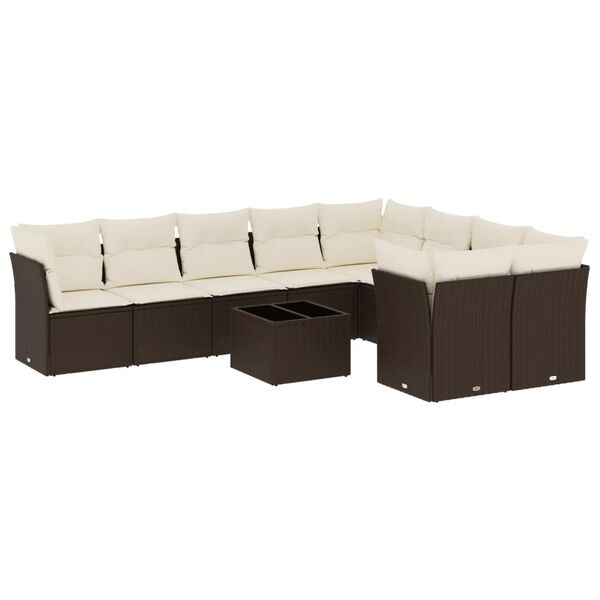 vidaXL 10-delige Loungeset met kussens poly rattan bruin