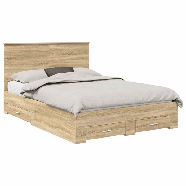 vidaXL Bedframe met hoofdeinde Sonoma Eiken 150 x 200 cm Bewerkt hout