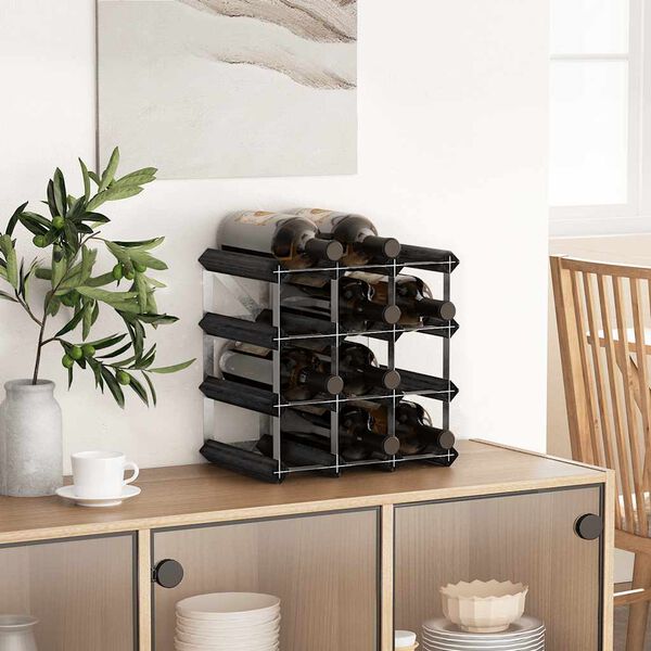 vidaXL Wijnrek voor 12 flessen massief grenenhout zwart