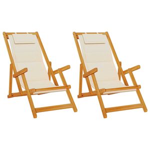 vidaXL Strandstoel met kussen 2 pcs Bruin Massief Acaciahout