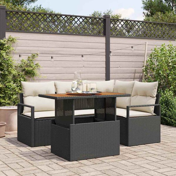 vidaXL Tuin Sofa Set met opslag 5 pcs Zwart Poly riet