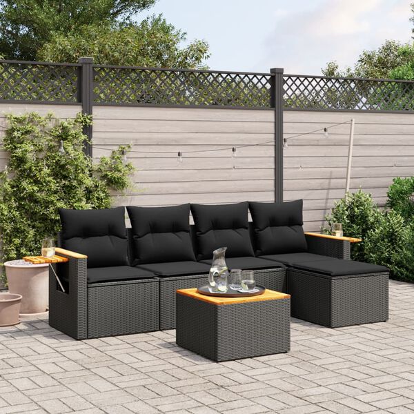 vidaXL 6-delige Loungeset met kussens poly rattan zwart