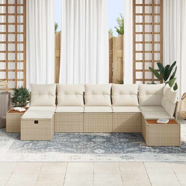 vidaXL Tuin Sofa Set met kussen 7 pcs Beige Poly riet