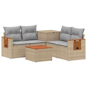 vidaXL Bankstel 6 st Beige en Licht Grijs Poly Rattan en Staal