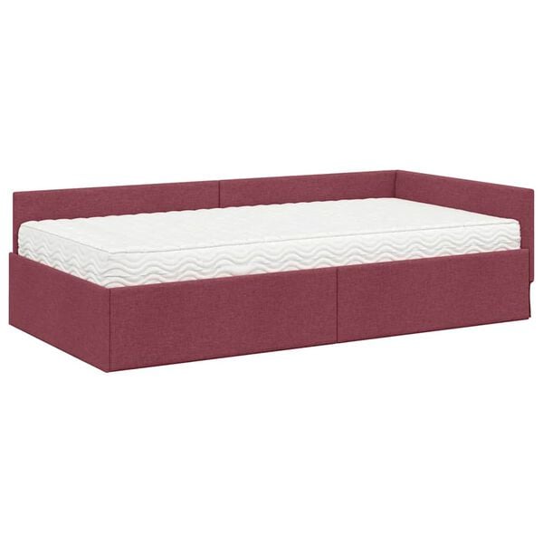 vidaXL Hoekbedframe met Matras Anders met hoofdeinde 2 pcs Rood Stof