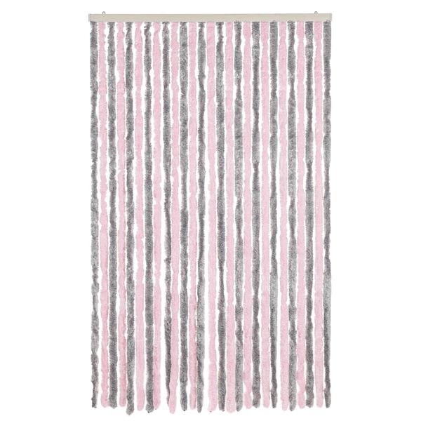 vidaXL Vliegengordijn 118x220 cm chenille zilvergrijs en roze