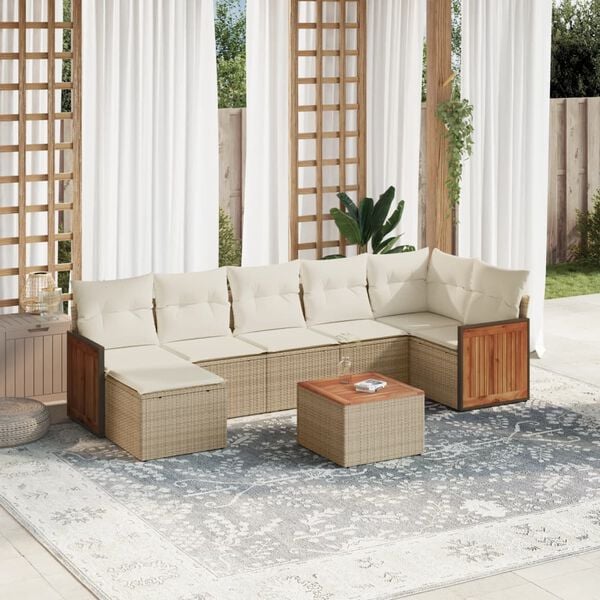 vidaXL 8-delige Loungeset met kussens poly rattan beige