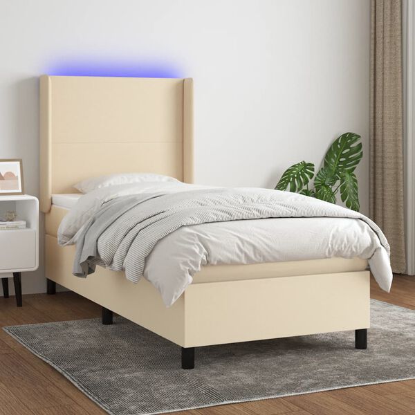 vidaXL Boxspring met matras en LED stof cr&egrave;mekleurig 90x190 cm