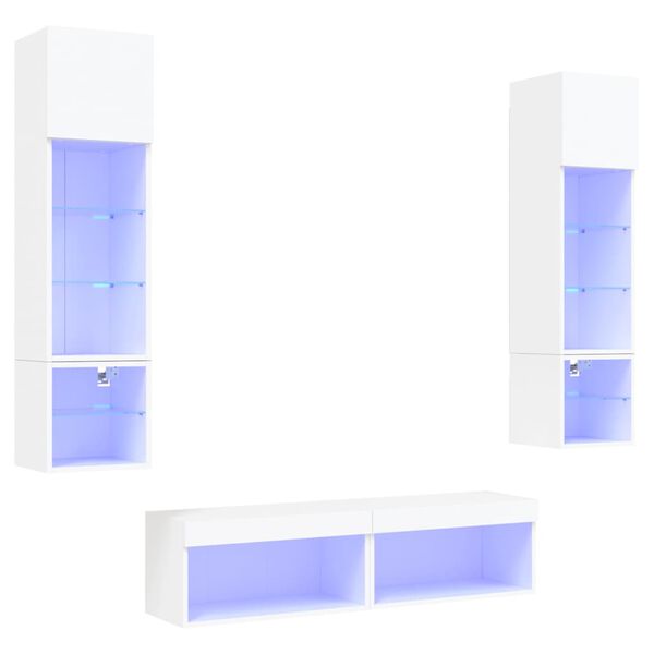 vidaXL 6-delige Tv-wandmeubelset met LED-verlichting bewerkt hout wit