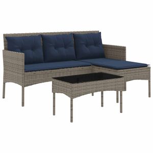 vidaXL Tuinbankenset 2 st Grijs en Marineblauw poly rattan
