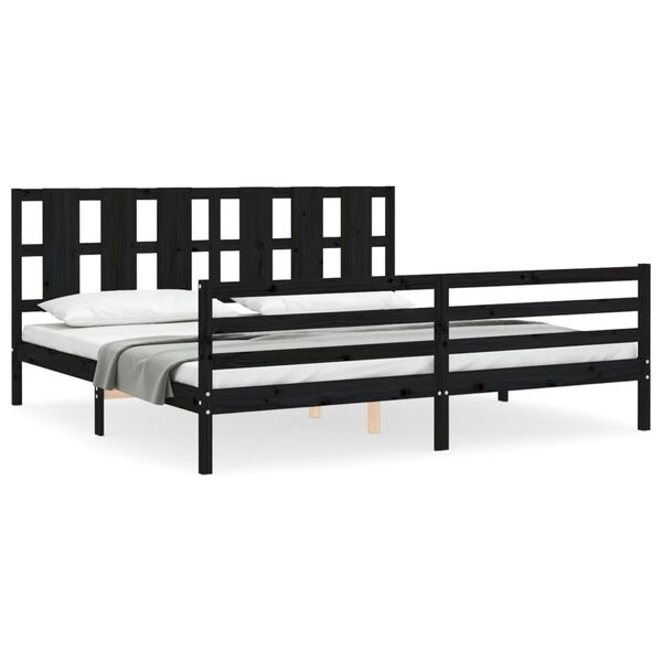 vidaXL Bedframe met hoofdbord massief hout zwart 200x200 cm