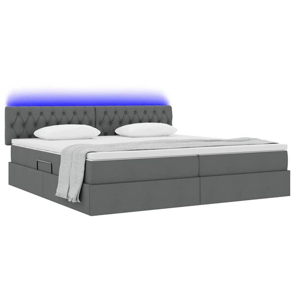 vidaXL Opbergbed met LED met matras Donkergrijs 200 x 200 cm Polyester