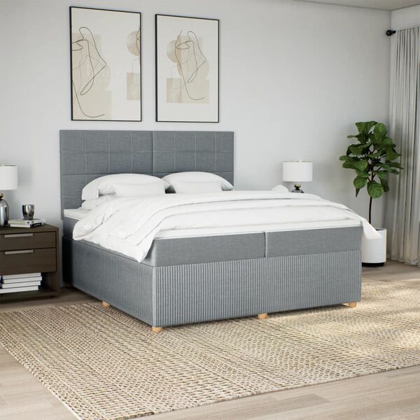 vidaXL Boxspring met matras stof lichtgrijs 200x200 cm