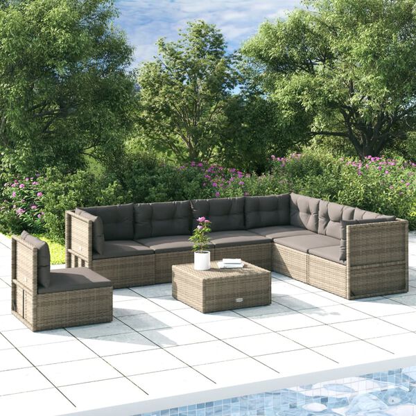 vidaXL 7-delige Loungeset met kussens poly rattan grijs