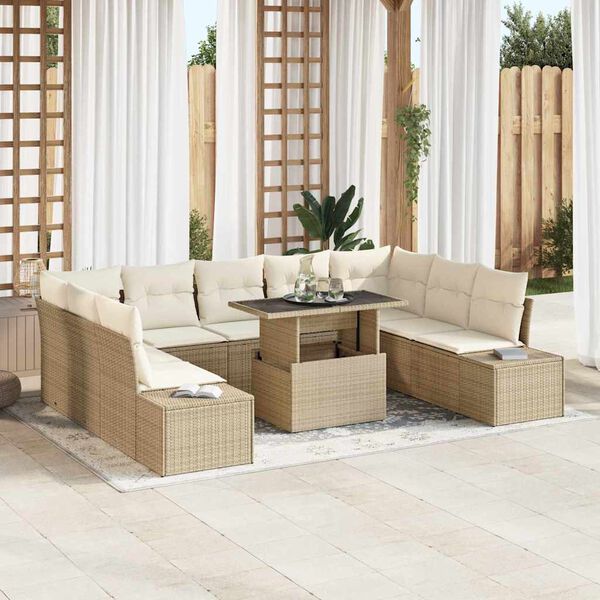 vidaXL Tuin Sofa Set met kussen 10 pcs Beige en Cr&egrave;me poly rattan