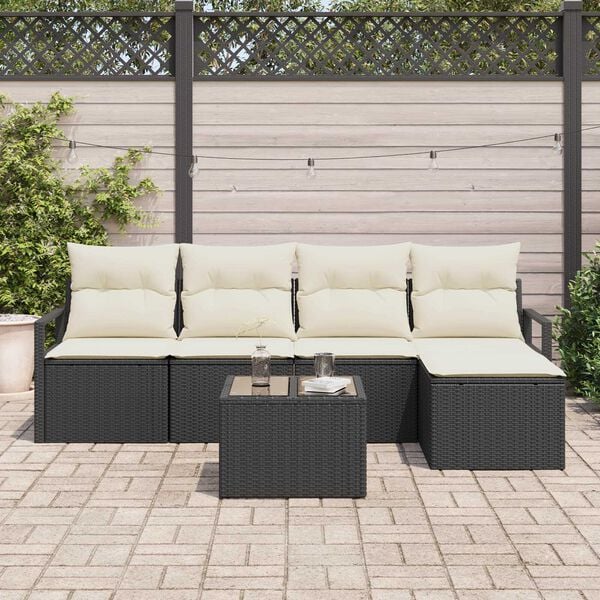 vidaXL Bankstel met kussen met opslag 6 pcs Bruin en Cr&egrave;me poly rattan