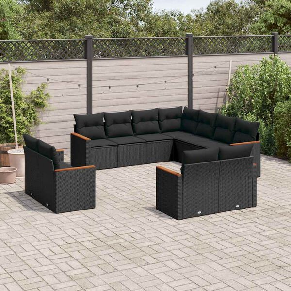 vidaXL 11-delige Loungeset met kussens poly rattan zwart
