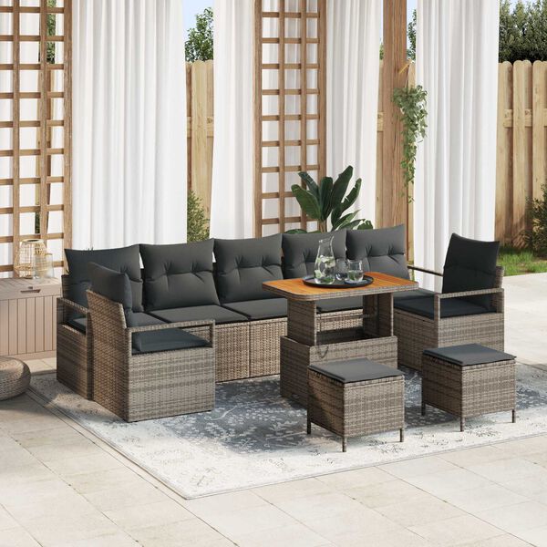 vidaXL Tuin Sofa Set met kussen met opslag met kussen 10 pcs Grijs