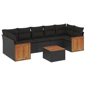vidaXL 8-delige Loungeset met kussens poly rattan zwart