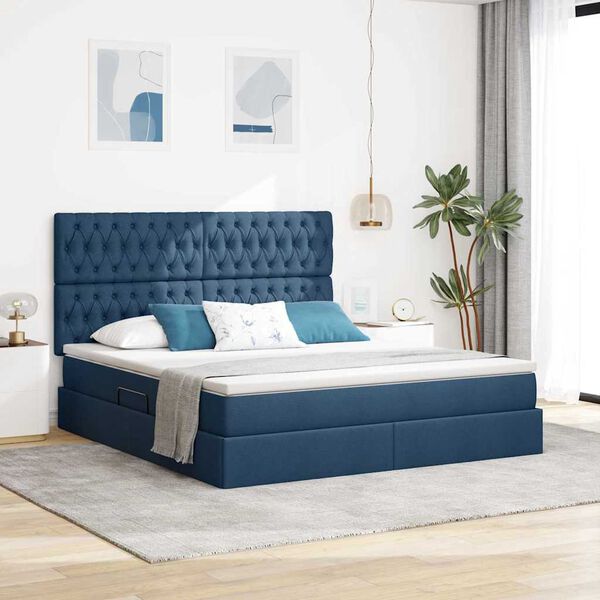 vidaXL Opbergbed met LED met matras Blauw 160 x 200 cm Polyester