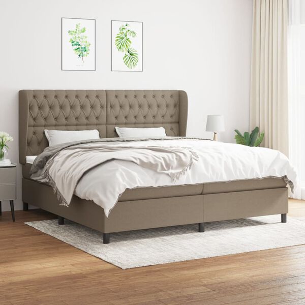 vidaXL Boxspring met matras stof taupe 200x200 cm