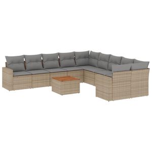 vidaXL 11-delige Tuinset met kussens poly rattan beige