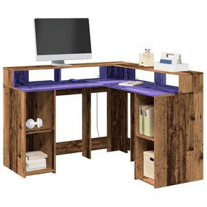 vidaXL Bureau met LED-verlichting 130x130x91 cm bewerkt hout oud hout