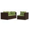 vidaXL 3-delige Loungeset met kussens poly rattan bruin