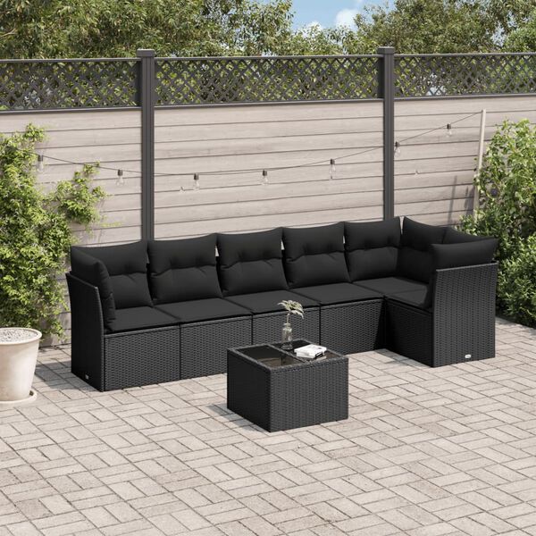 vidaXL 7-delige Loungeset met kussens poly rattan zwart