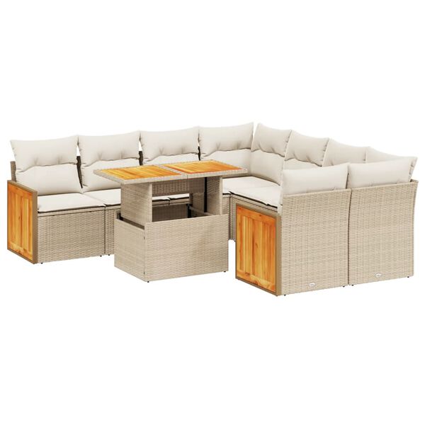 vidaXL 9-delige Loungeset met kussens poly rattan beige