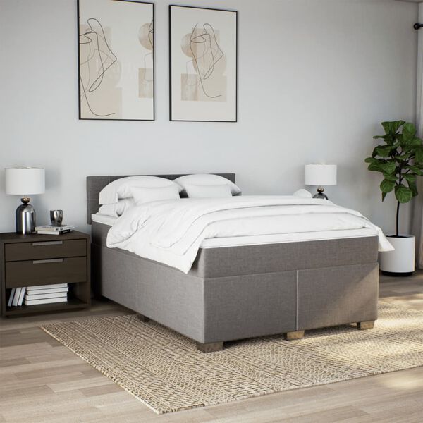 vidaXL Boxspring met matras stof taupe 140x190 cm
