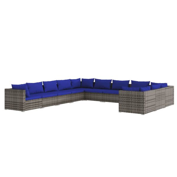 vidaXL 11-delige Loungeset met kussens poly rattan grijs