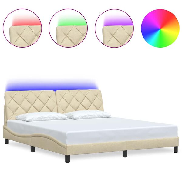 vidaXL Bedframe met LED zonder matras 180x200 cm stof cr&egrave;me