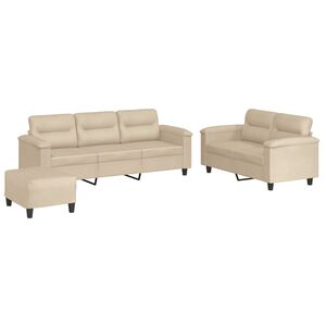 vidaXL 3-delige Loungeset met kussens microvezelstof cr&egrave;mekleurig