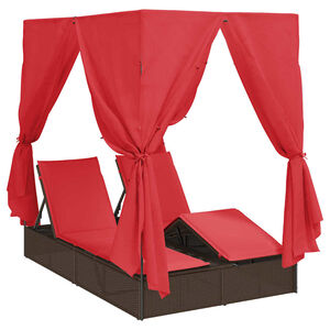 vidaXL Dubbele ligbed Verstelbaar Rood 205 x 129 x 200 cm poly rattan