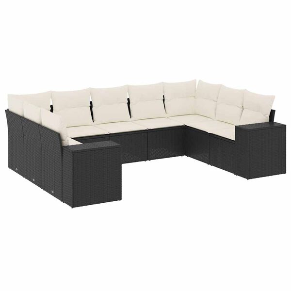 vidaXL 9-delige Loungeset met kussens poly rattan zwart