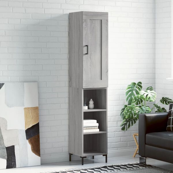 vidaXL Hoge kast 34,5x34x180 cm bewerkt hout grijs sonoma eikenkleurig