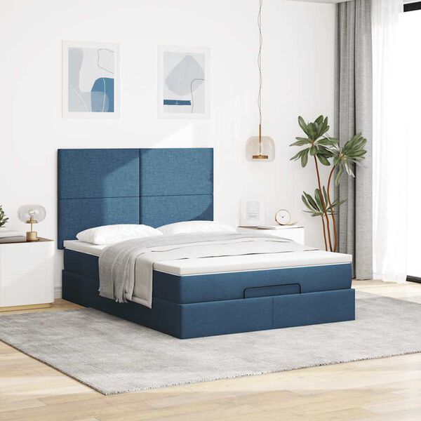 vidaXL Ottoman bed met matras en LED's 140x190cm stof blauw