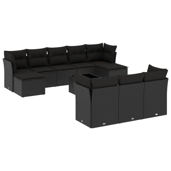 vidaXL 11-delige Loungeset met kussens poly rattan zwart