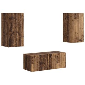vidaXL Tv-meubelset Wandgemonteerd 2 pcs Oudhout Bewerkt hout