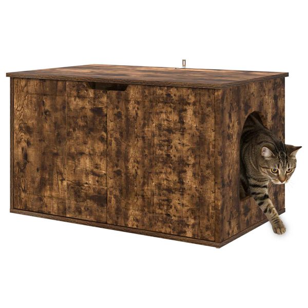 vidaXL Kattenhuis Gerookt eiken 85 x 55 x 53,5 cm Bewerkt hout